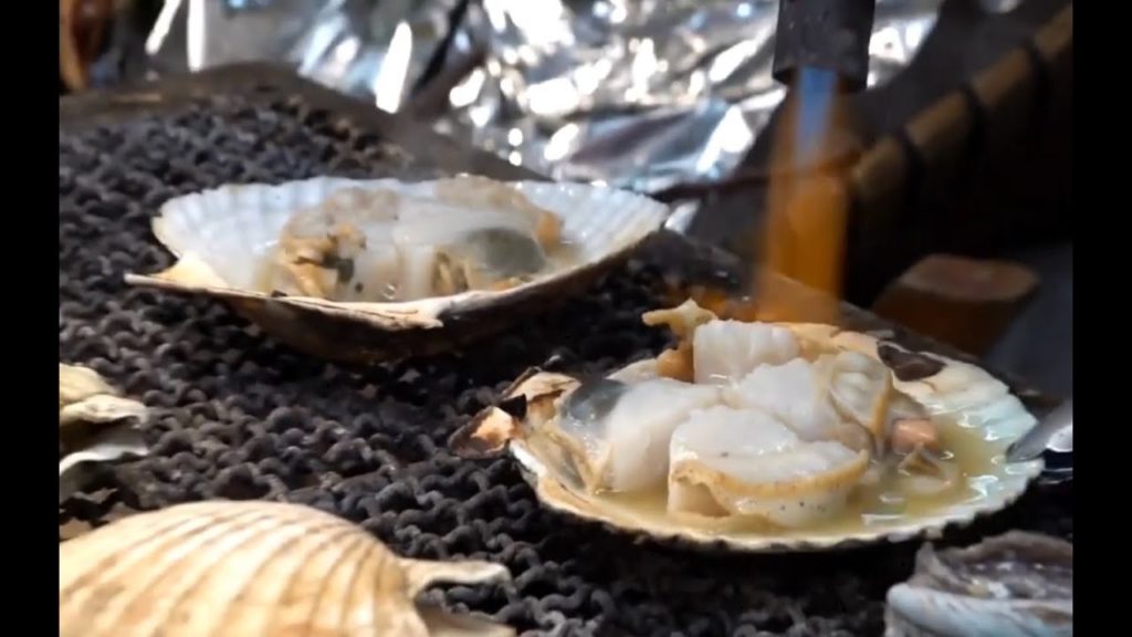 Aburi brown crab meat, Aburi scallop, Aburi beef skewer (OSAKA JAPAN)