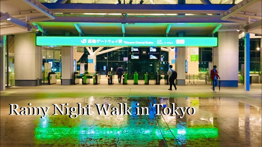 4K 60fps Tokyo Rainy Night Walk - " Takanawa Street" - Tour around Beautiful New Station【July 2020】