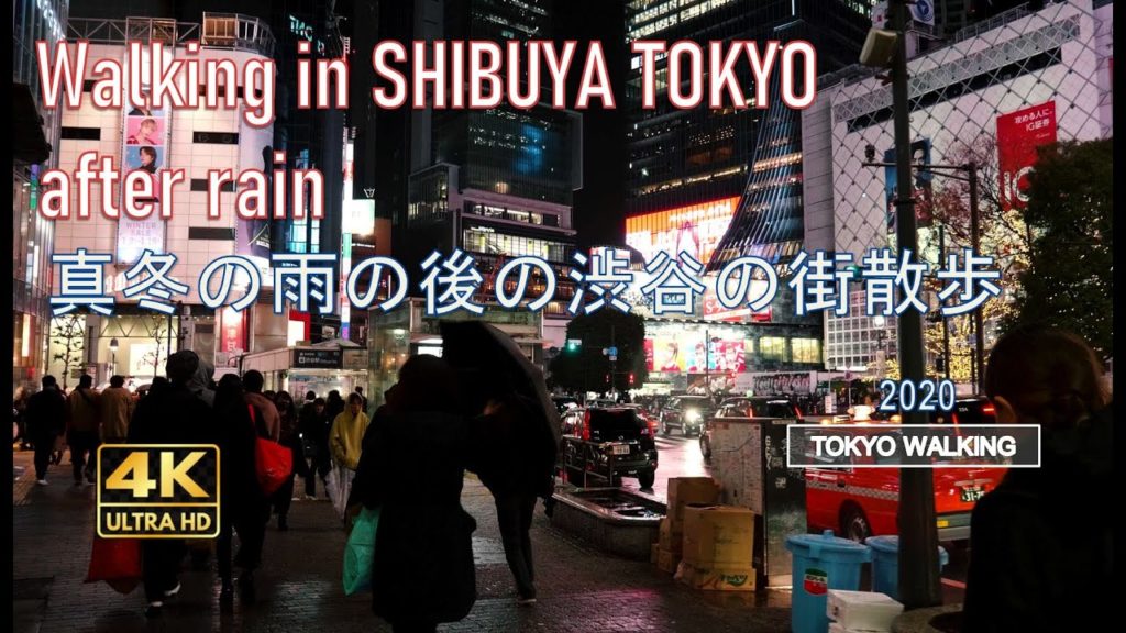【4K】Walking around Shibuya Tokyo - 渋谷駅周辺の街散歩（真冬の雨の後）