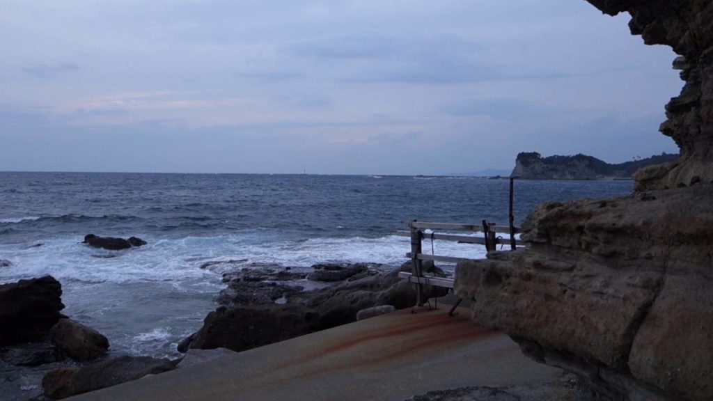 Rock formation named Senjojiki on the shore of Shirahama in Wakayama, Japan