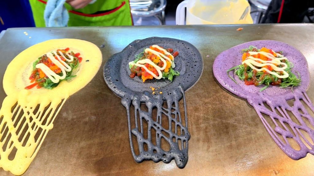 Colorful pancake with various topping Street food Thailand