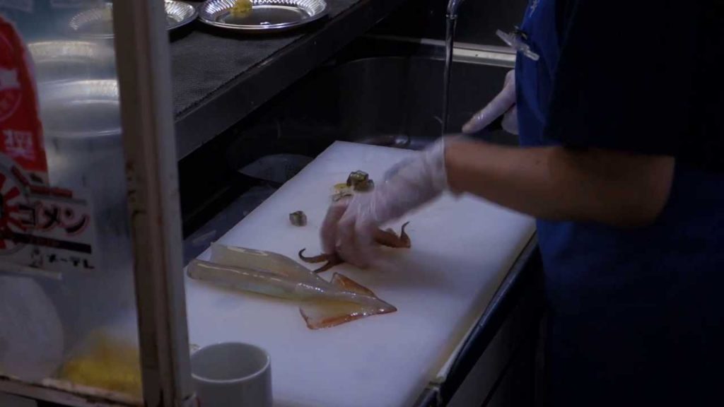 Squid sashimi at Hakodate Asaichi