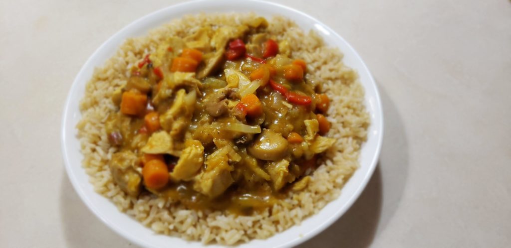 My husband's Japanese Chicken Curry over brown rice.