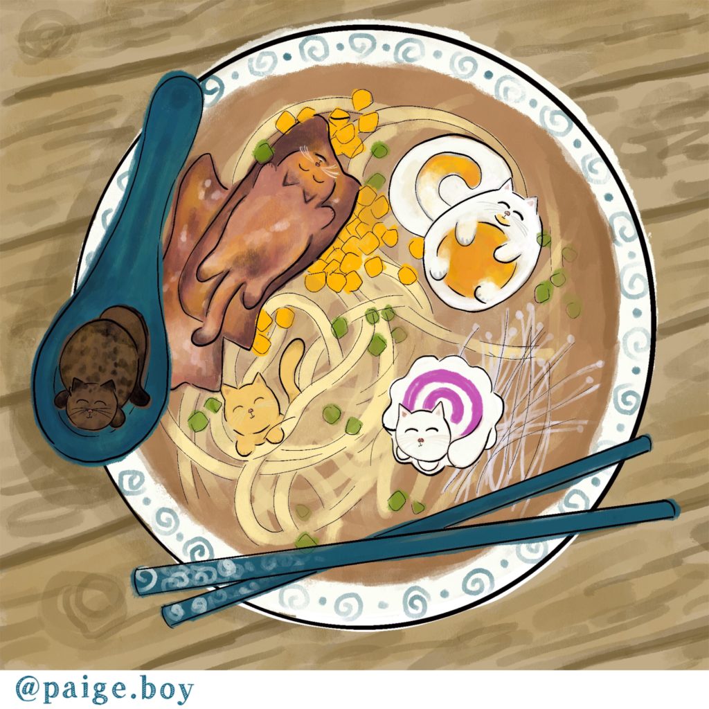 My “TonCATsu” Ramen illustration! A combo of my two fave things and super fun to draw! (@paige.boy on insta)