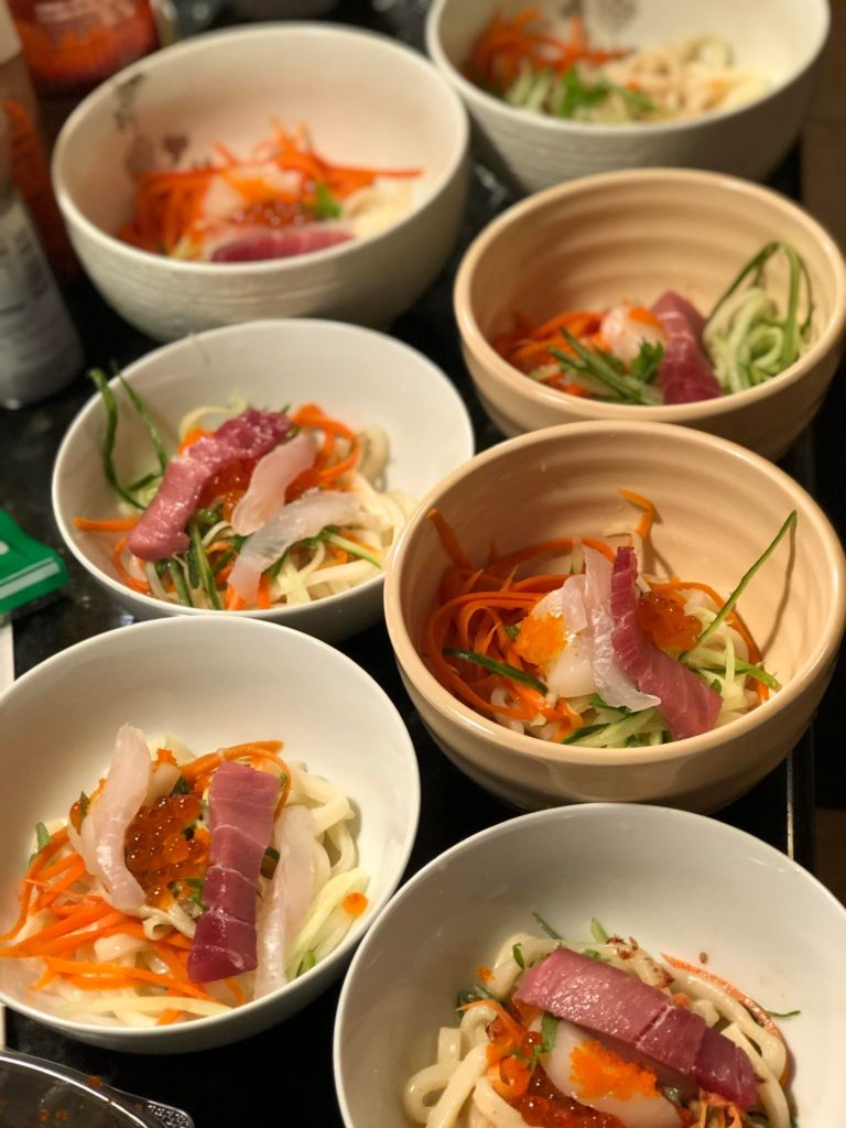 Sashimi on top of udon with roasted sesame dressing, so delicious and the perfect summer meal :)