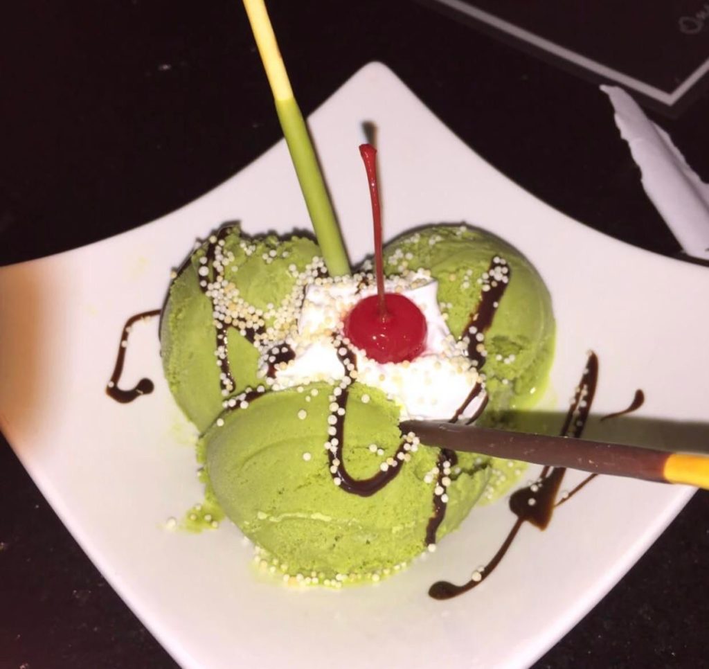 What are these balls are called on top of green tea ice cream?