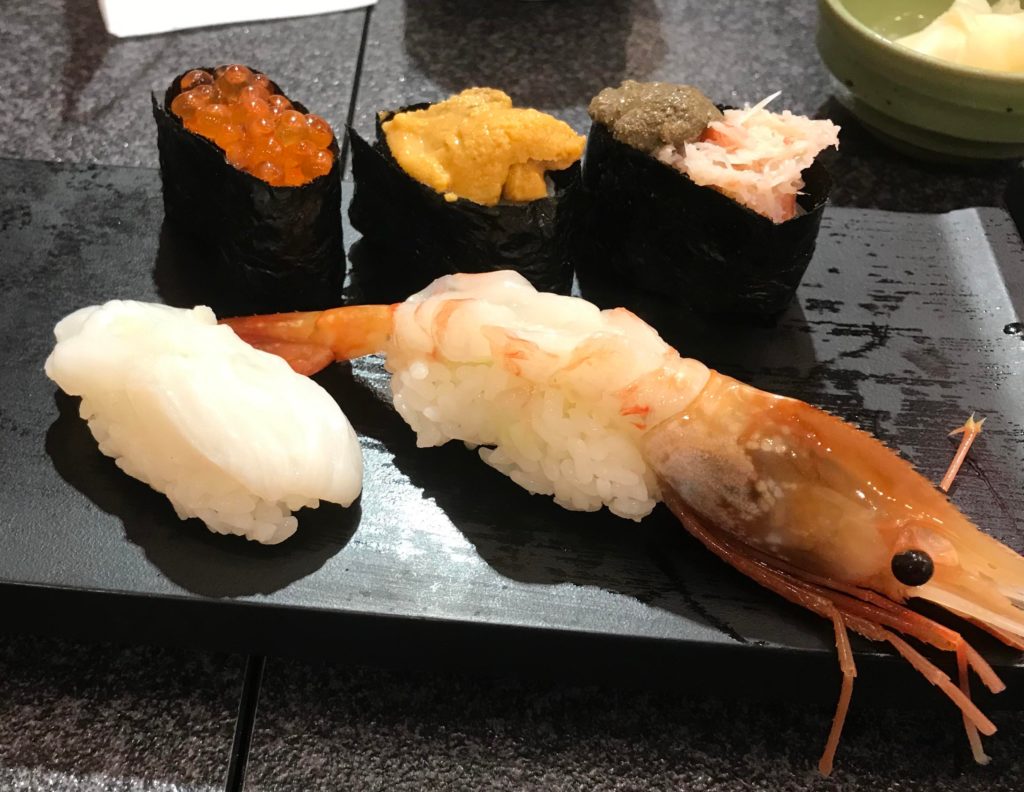 Nigiri Sushi (Ikura Urchin Crab Scallop Botan- Shrimp)