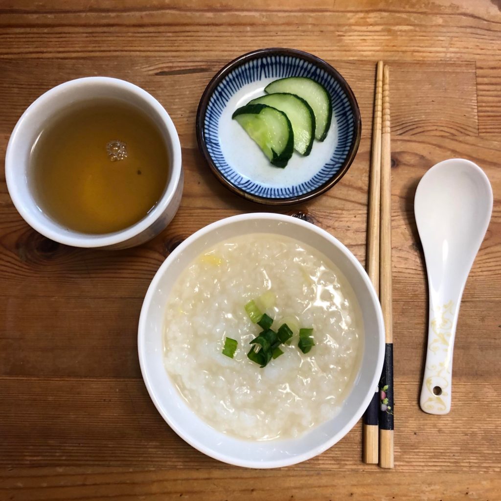 Honey ginger okayu + pickled cucumber