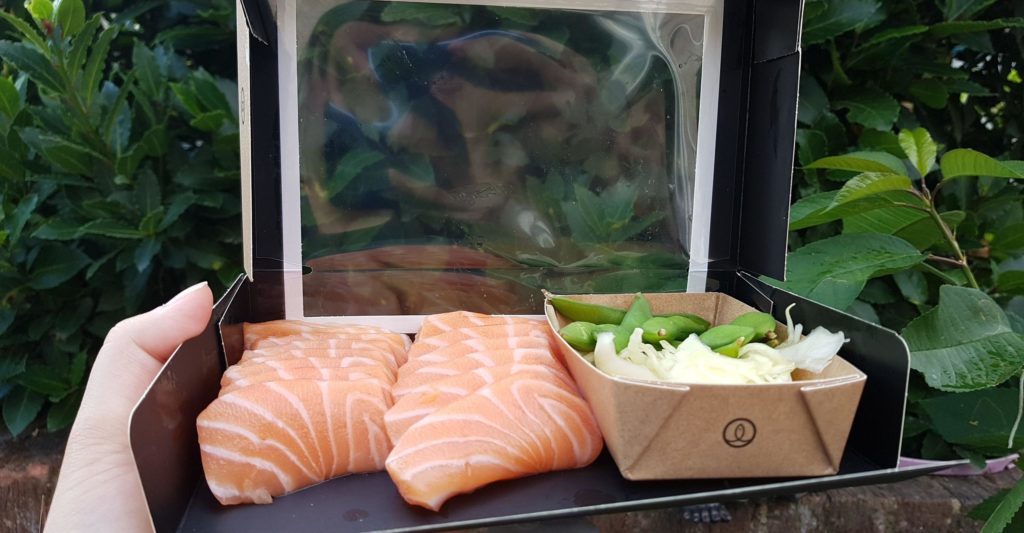 Sashimi, Edamame and Cabbage salad with Sesame dressing.