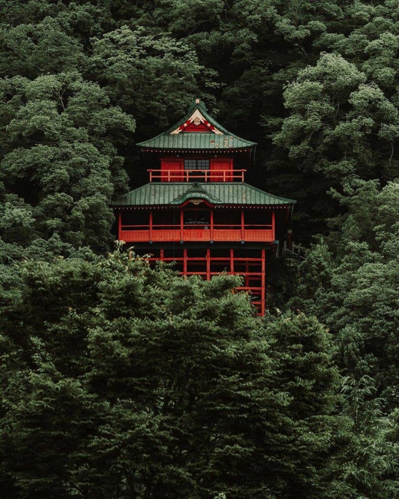Set back against a wall of greenery, Tochigi Prefecture's Ashikaga Orihime Shrin...