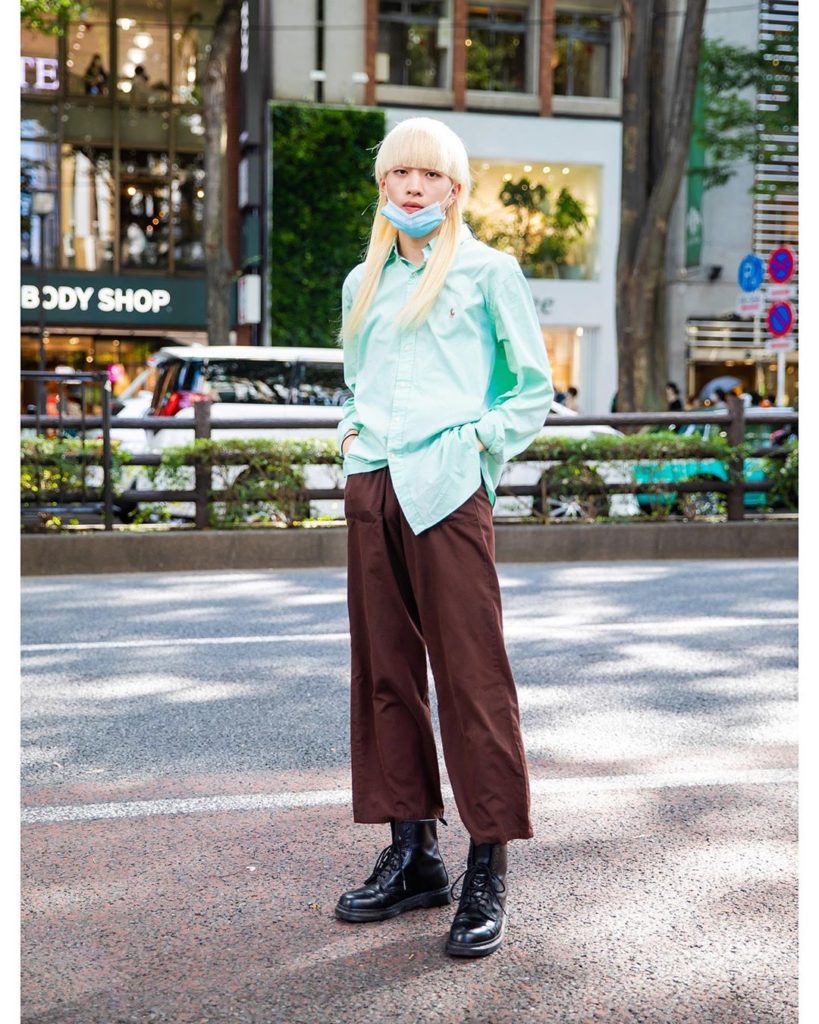 Reo (@reolel) on the street in Harajuku. His look includes a Ralph Lauren shirt ...