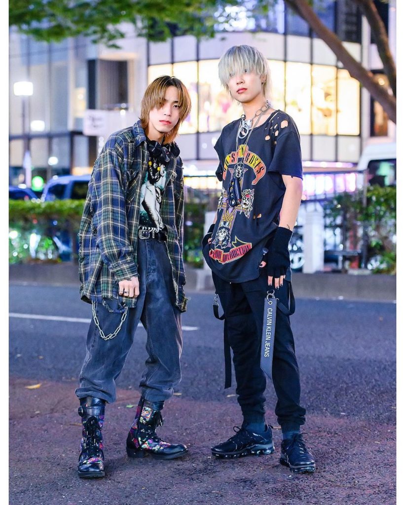 19-year-old Yamapi (@yampi._.14) and Eima (@tan___tan___men) wearing rock inspir...