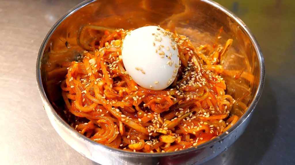 Korean Spicy Cold Noodles - Korean Street Food