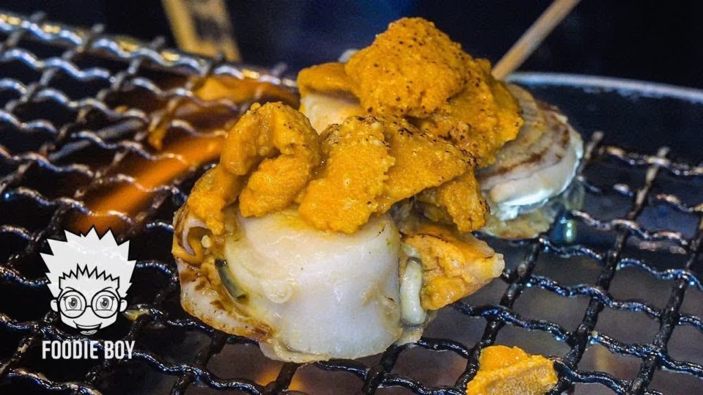 Griiled Scallop with Sea Urchin / Japanese Street Food / Tokyo Japan