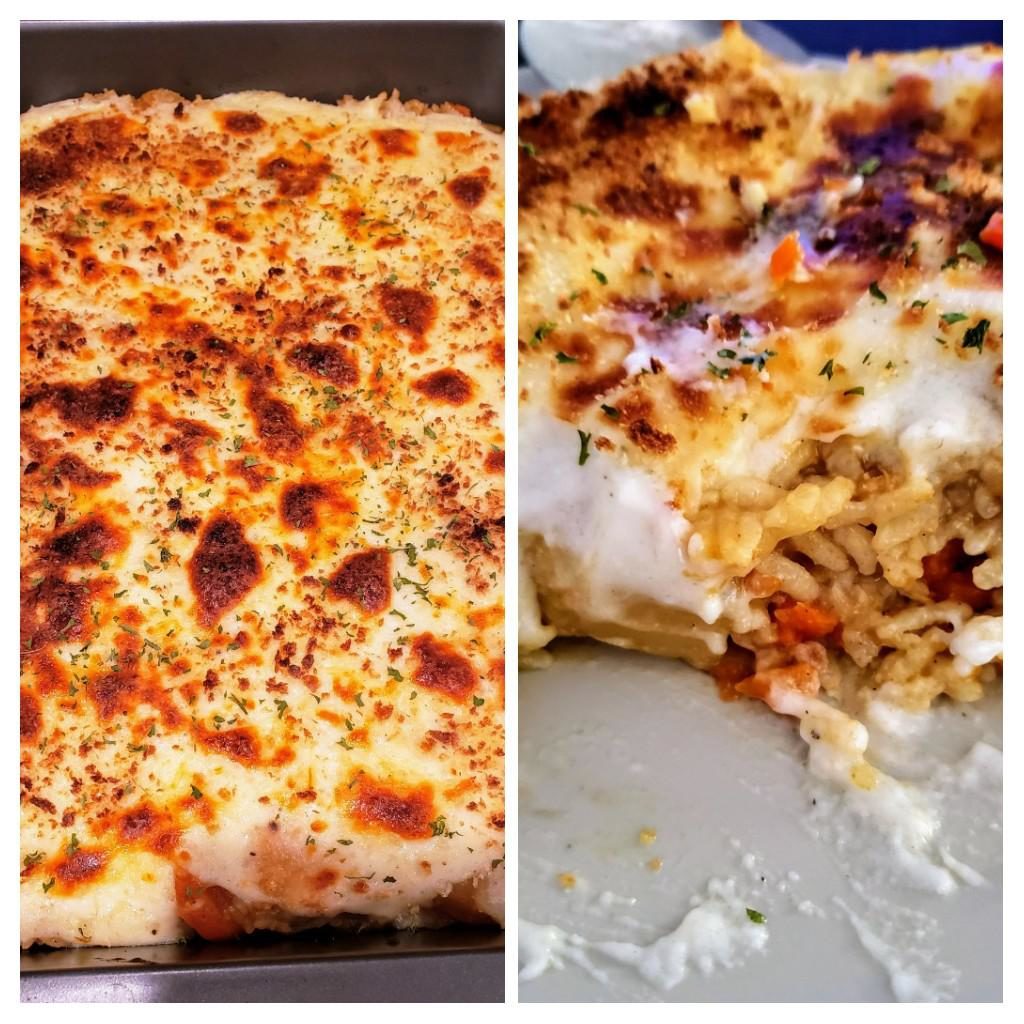 Leftover curry? Curry Doria! White sauce, cheese, and panko on top.