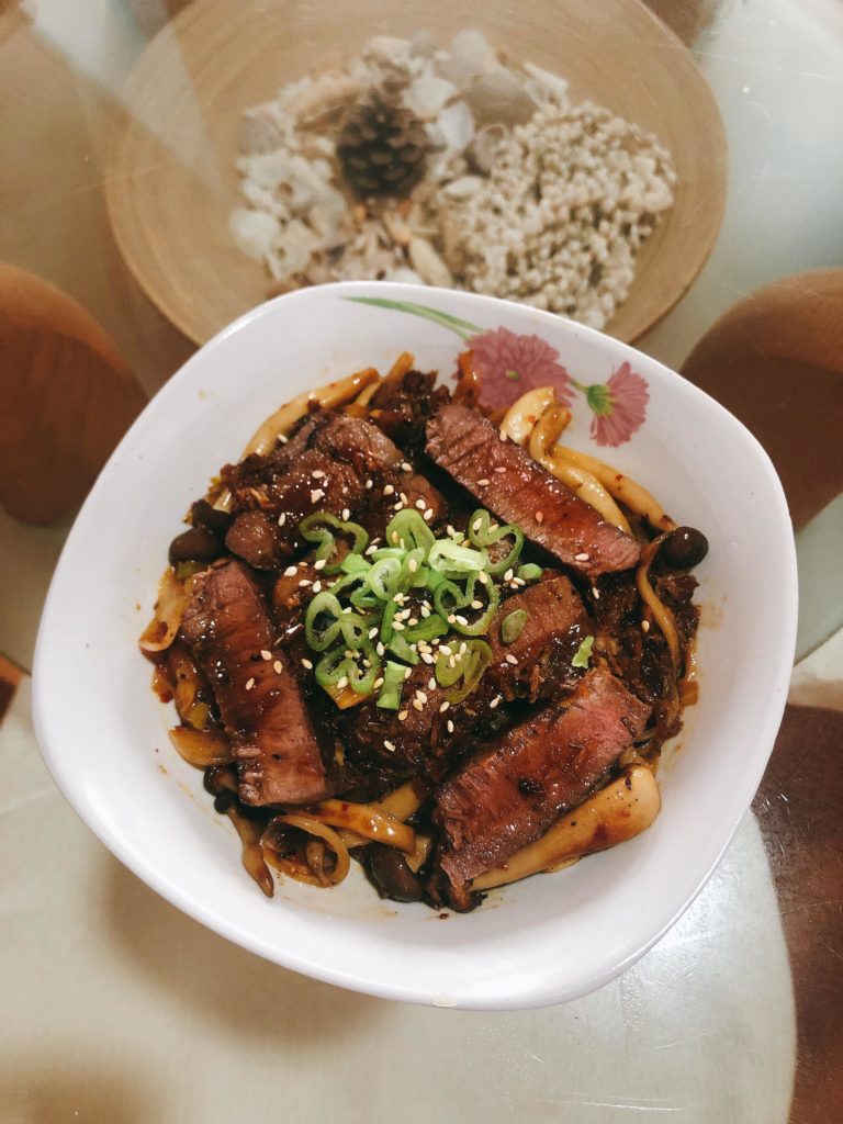 Butter Shoyu Steak Donburi with Shimeiji