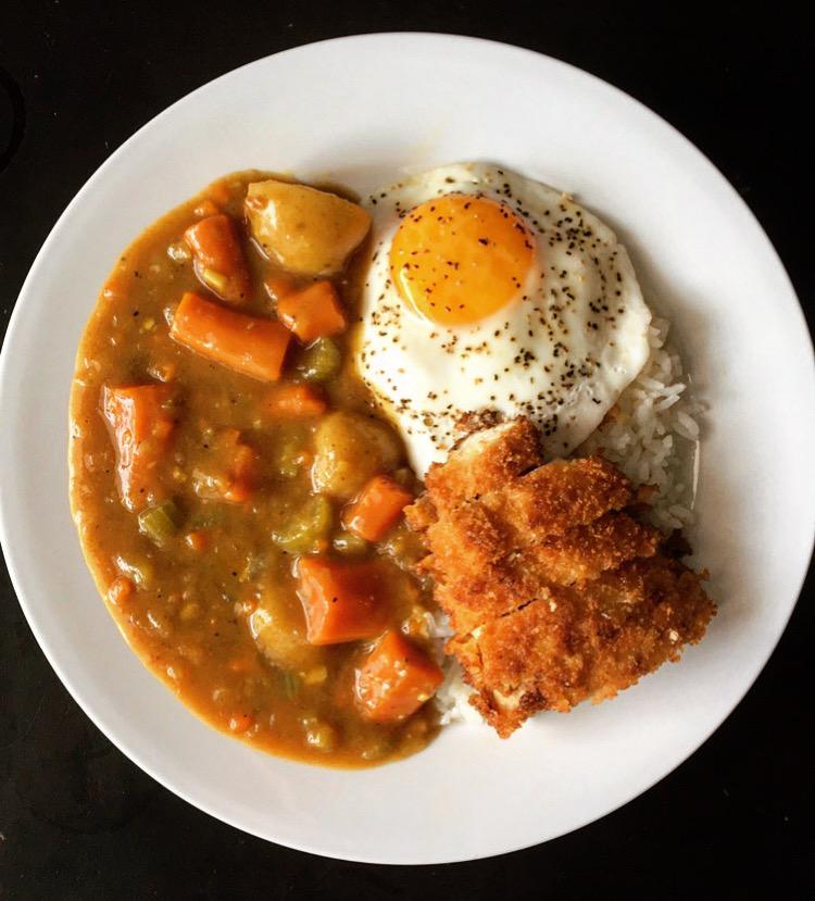 Chicken katsu curry with egg over rice Alo Japan
