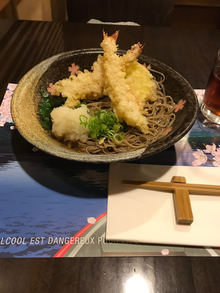 Cold soba with grated daikon and shrimp tempura