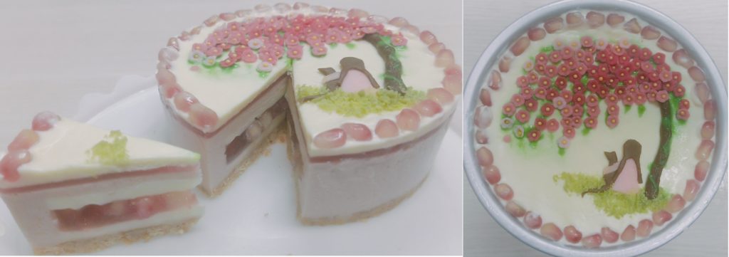 [Homemade] Pomegranate mousse cake with cute decor