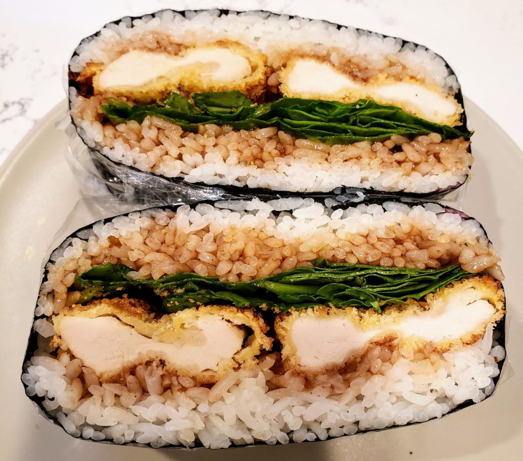 Homemade chicken katsu onigirazu