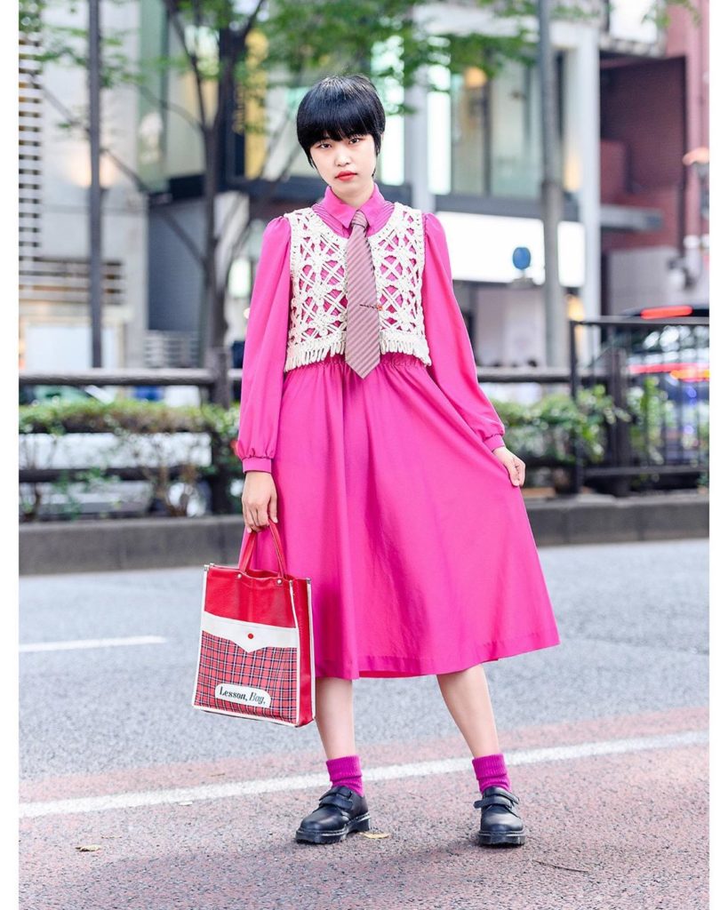 Japanese freelance model Yuuka (@ylonely4) on the street in Harajuku. She's wear...