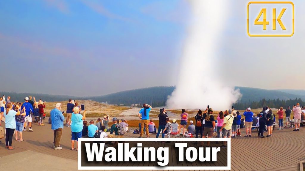 4K Yellowstone Walks  - Walking Around Old Faithful Buildings - Virtual Travel Walking Treadmill