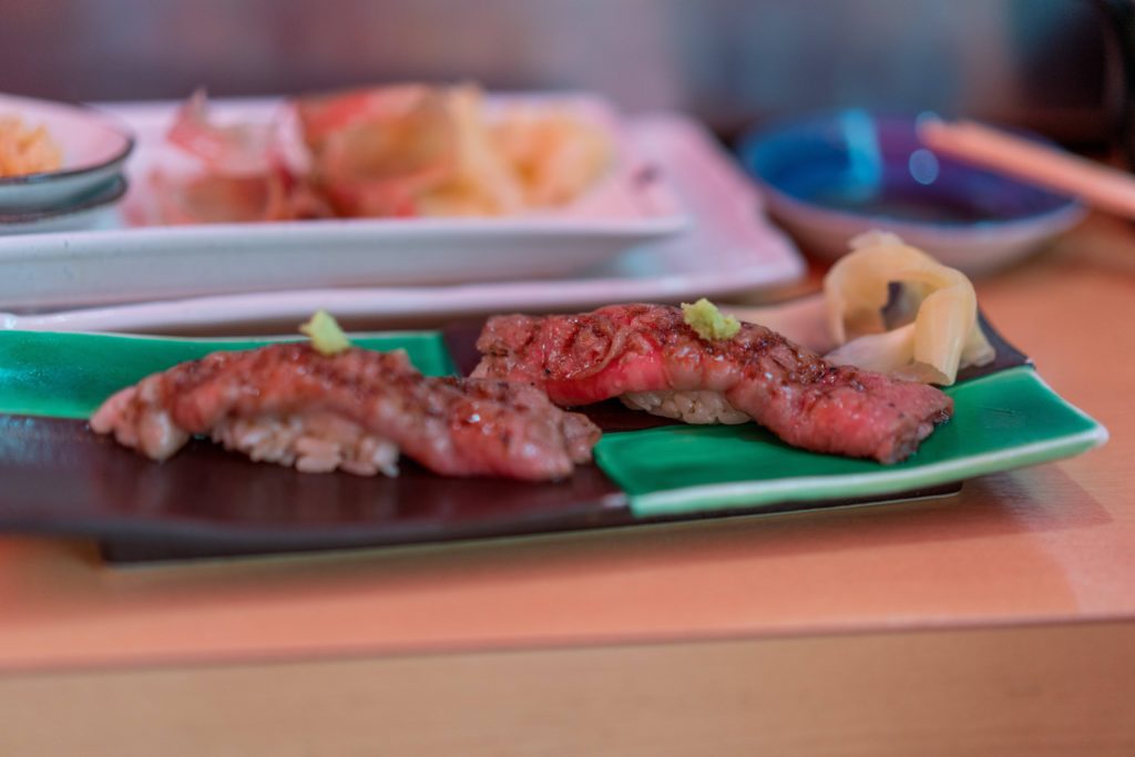 Wagyu nigiri in Tokyo