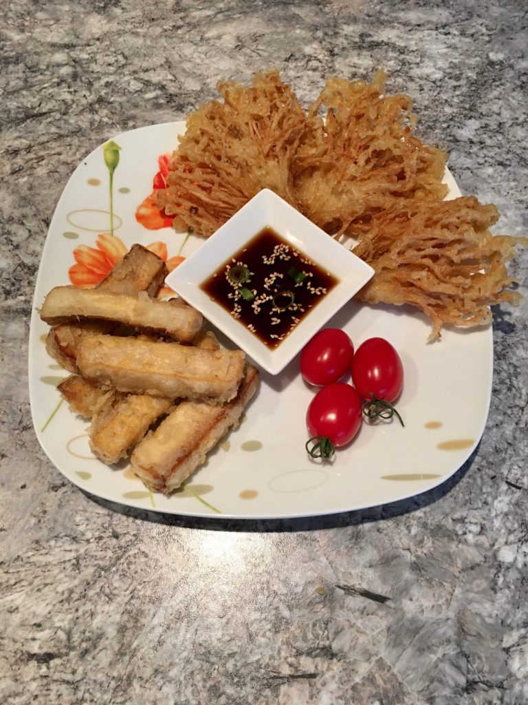 Tempura tofu and enoki with ponzu sauce