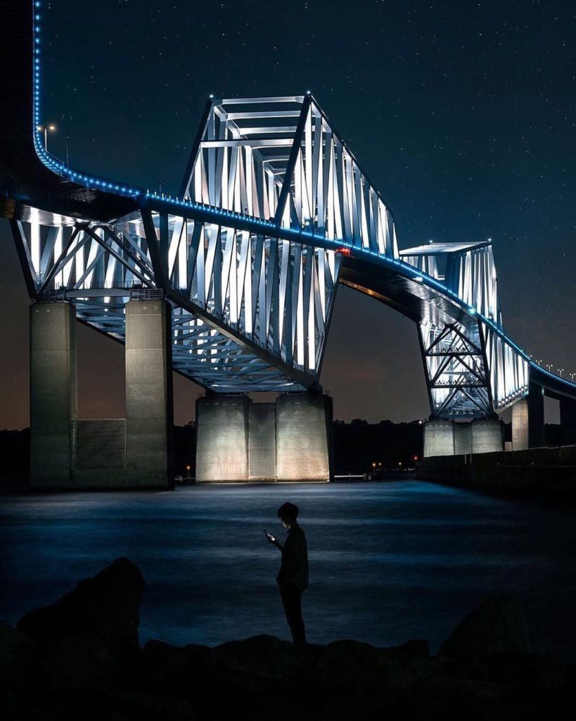 The Tokyo Gate Bridge features a distinct design that lights up for special occa...