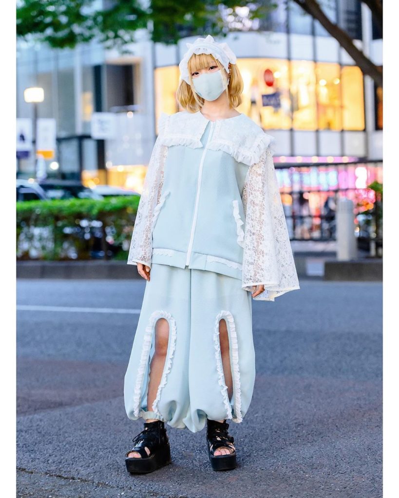 Japanese fashion designer Udakyo (@kawaiisekaiB) on the street in Harajuku weari...