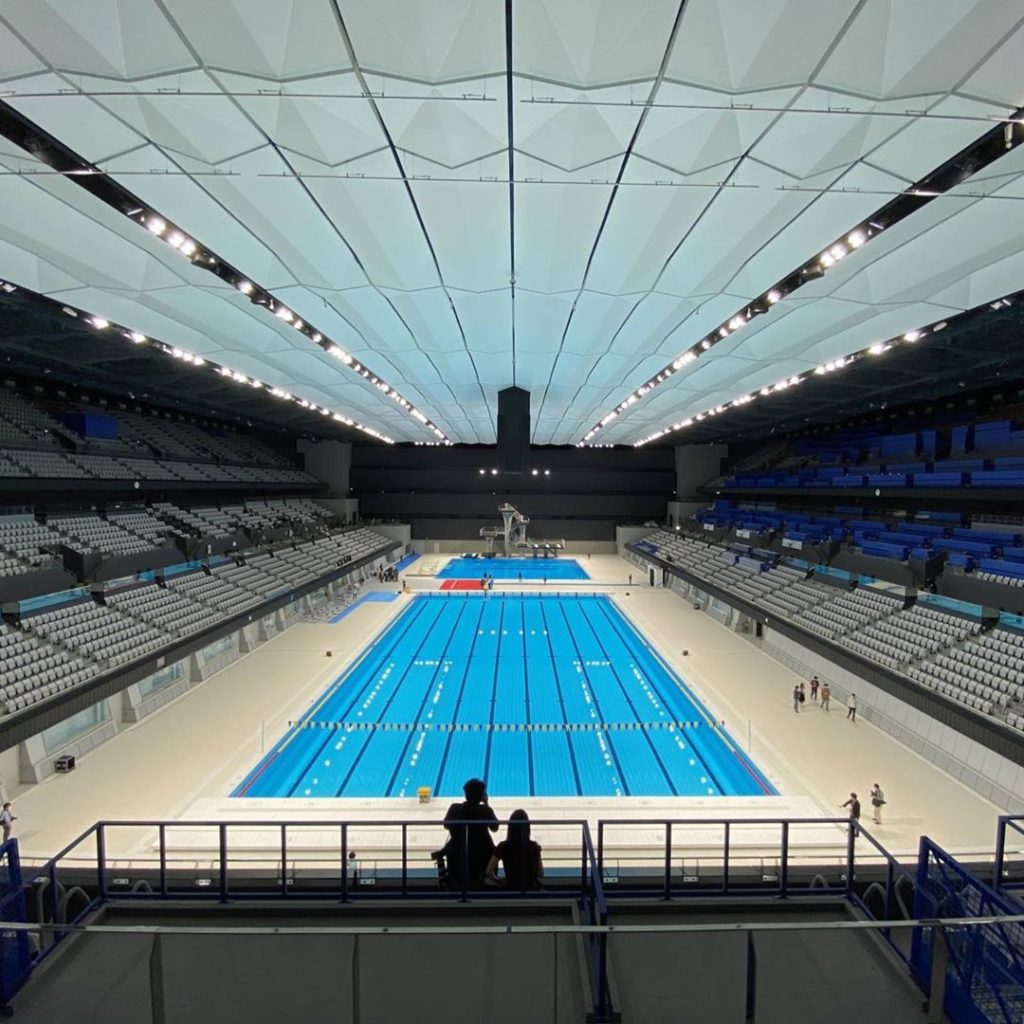 The newly built Tokyo Aquatics Centre was unveiled during an event on Saturday m...