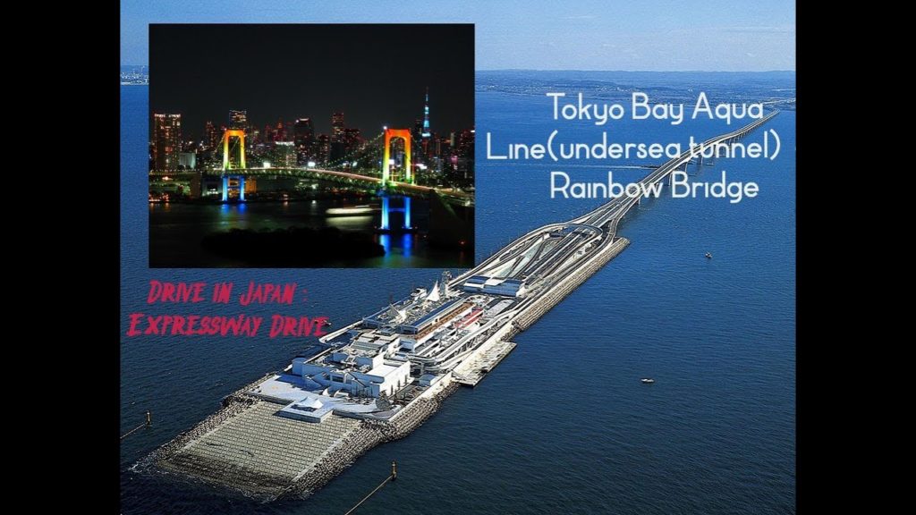 Undersea Expressway Drive in Japan.Tokyo Bay Aqua Line and Rainbow Bridge
