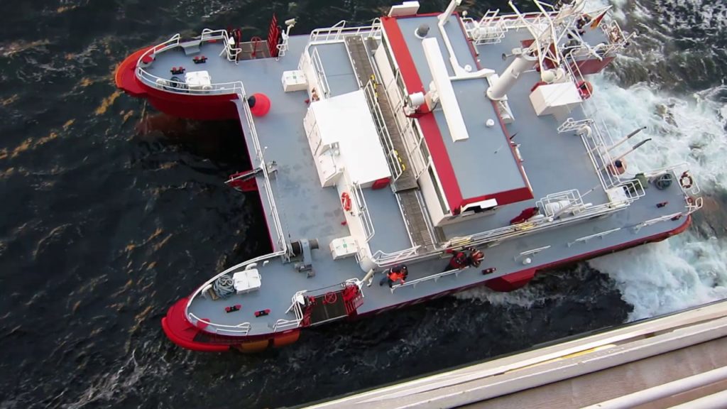 Pilot boarding the cruise ship Queen Mary 2 in the Hamburg bay to guide the QM2 into the port.