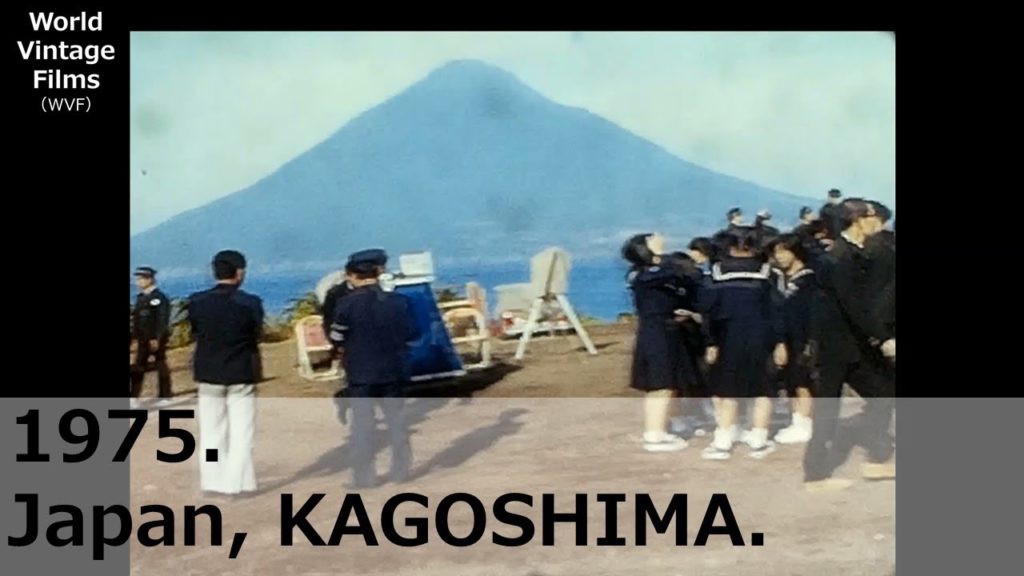 1975.JAPAN KAGOSHIMA.A school trip for junior high school students in their school uniforms. 1975.JAPAN KAGOSHIMA.A school trip for junior high school students in their school uniforms.