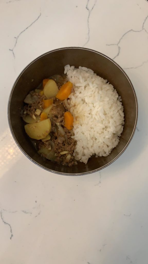 Lazy days require easy meals - Japanese curry with ground beef, onion, potato, sweet potato, carrots, mushrooms, garlic