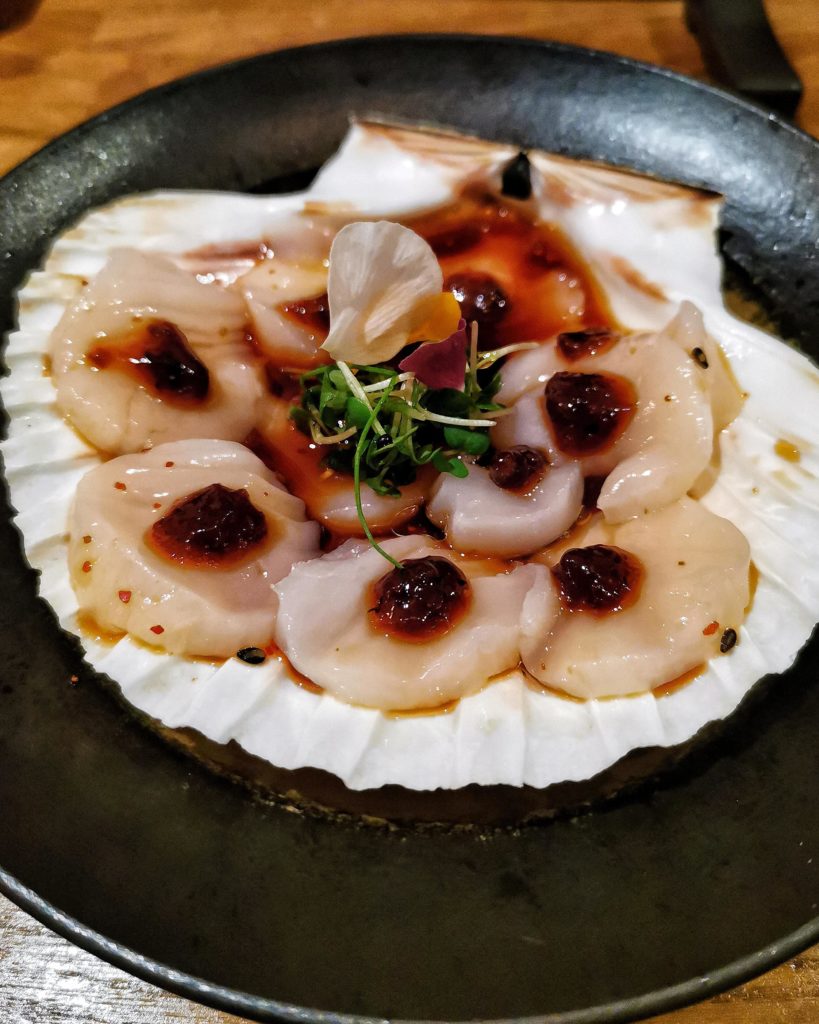 Scallop carpaccio with truffle ponzu and plum sauce