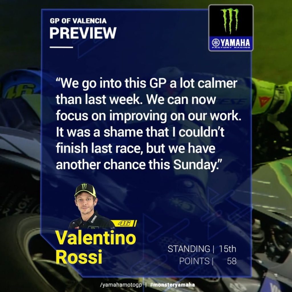 @valeyellow46  - #ValenciaGP, Preview Comment 

#MonsterYamaha  #MotoGP  #VR46...