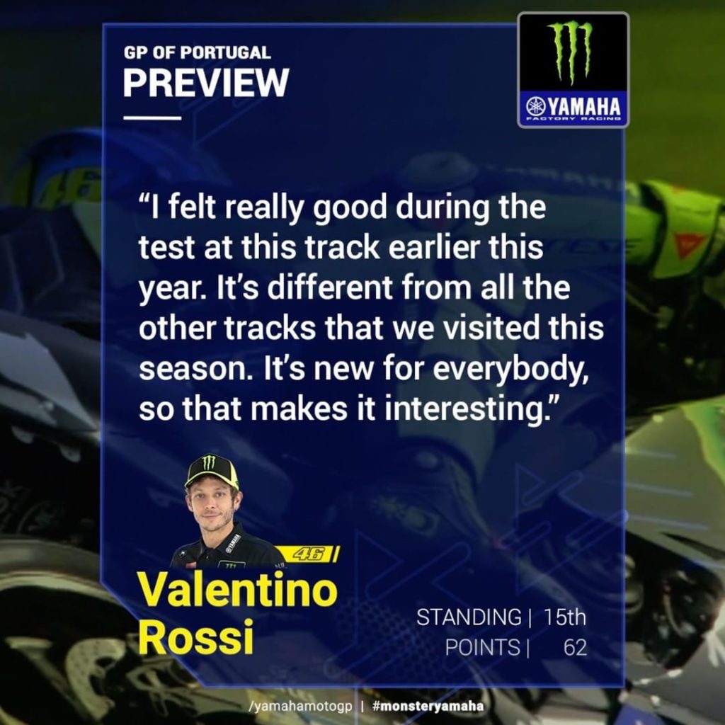 @valeyellow46  - #PortugueseGP, Preview Comment 

#MonsterYamaha #MotoGP #VR46...