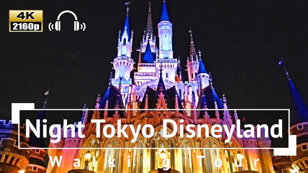[4K/Binaural Audio] Night Tokyo Disneyland Walking Tour - Chiba Japan 夜の東京ディズニーランド一周ウォーキングツアー