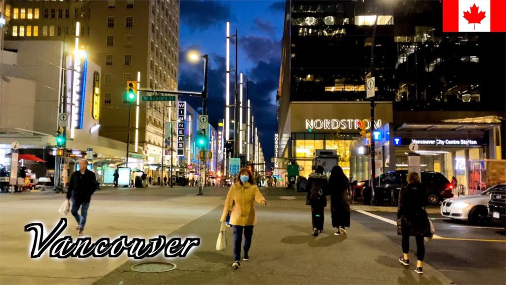 🇨🇦Vancouver Night Walk - Robson Street from Granville Street  -【4K 60fps】