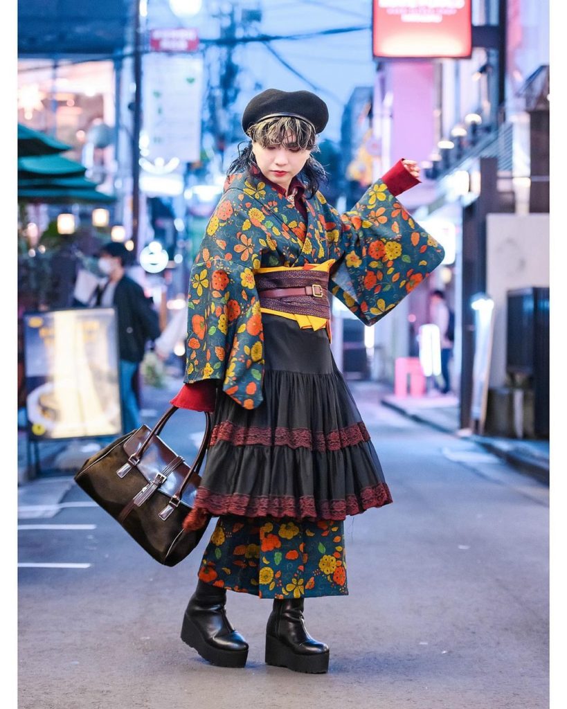 Japanese student Shiori (@4oxi_dayo) wearing a vintage kimono from her own grand...