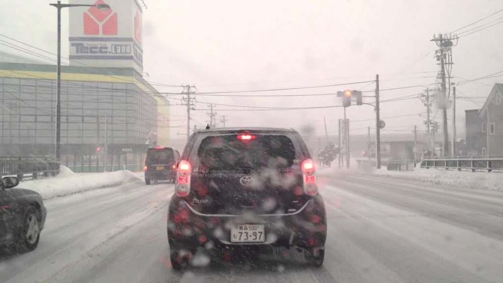 Driving on Snow Road at Aomori Japan