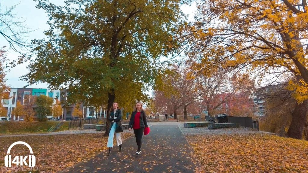 Walking Berlin under lockdown 2020 in Autumn [4K] ASMR Binaural 3D real Sounds, Walk along a river