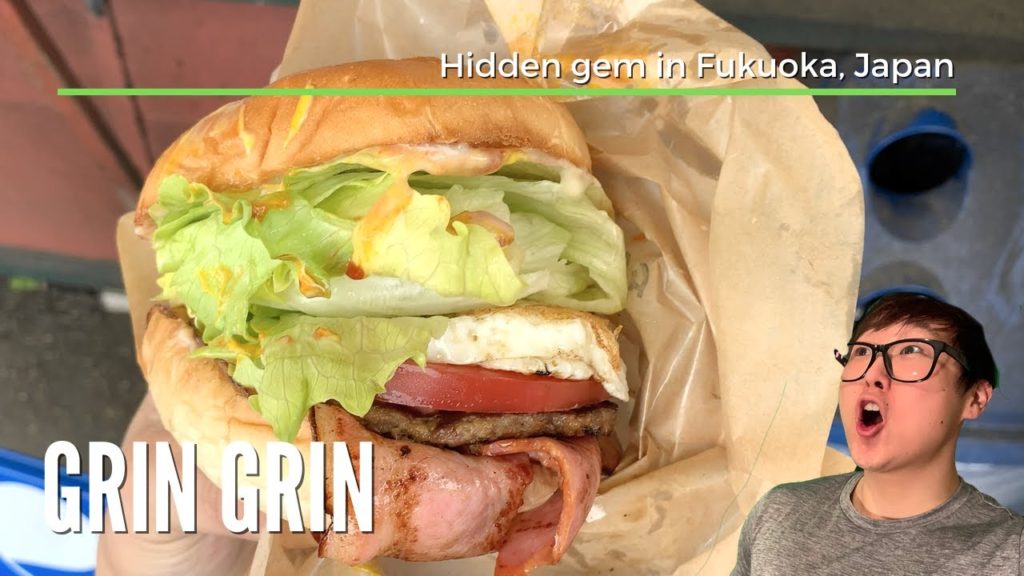 A MONSTER BURGER in Fukuoka, Japan! Hidden Gems! | Grin Grin