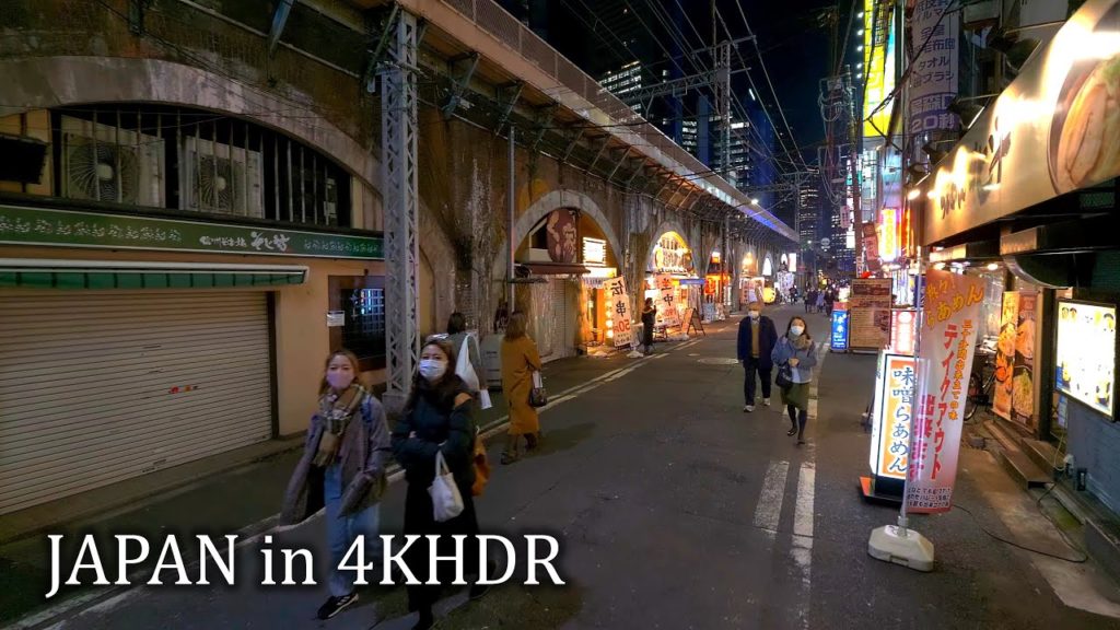 【4KHDR】Shimbashi at night - Christmas lights and PCR testing