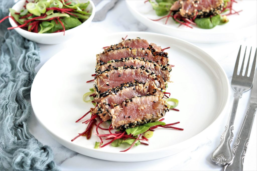 Marinated Tuna Steak With sesame seeds