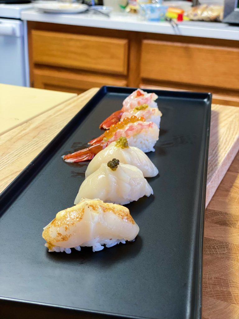 Botan ebi and hotate flight