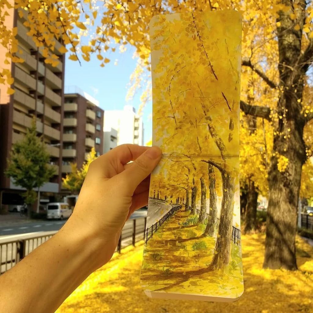 Kyoto’s Horikawa Dori Street is lined with ginkgo trees that change colors with ...