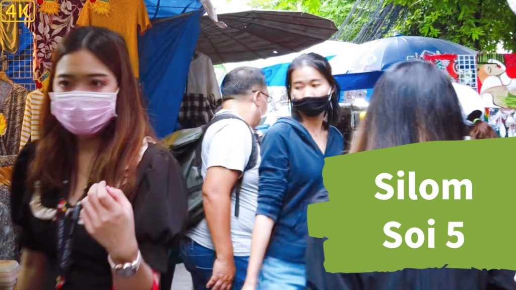 Street food Market Silom Soi5 Bangkok Thailand[4K] 2021
