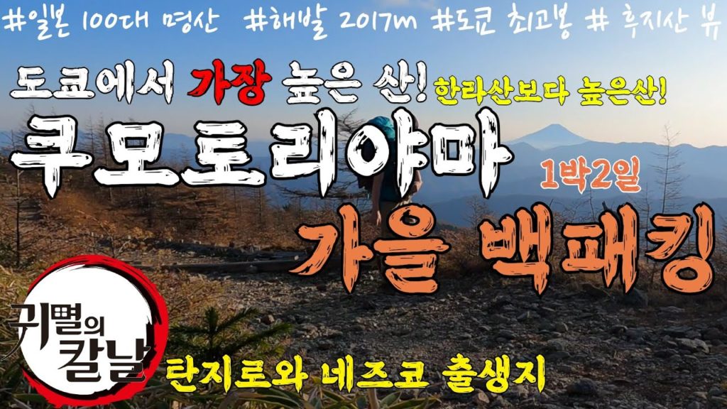 일본 백패킹/가을 등산/도쿄 최고봉/일본 100명산(名山)/쿠모토리야마/솔로 캠프/귀멸의 칼날 탄지로 네즈코 출생지/후지산 뷰맛집